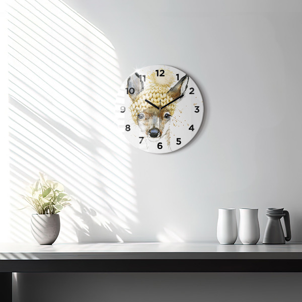 Round glass clock A deer