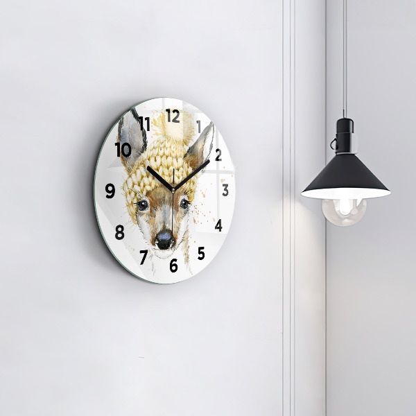 Round glass clock A deer
