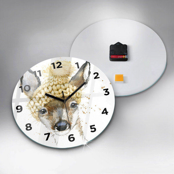 Round glass clock A deer