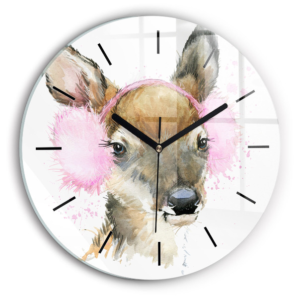 Round glass clock Forest deer