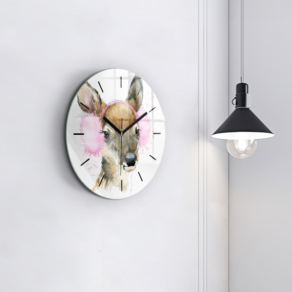 Round glass clock Forest deer