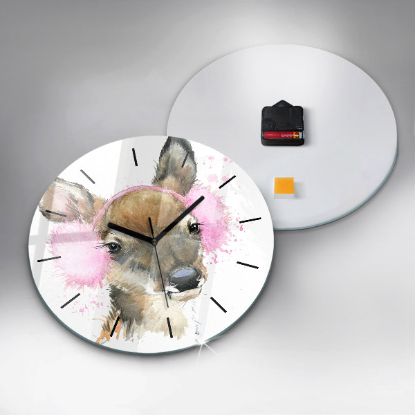 Round glass clock Forest deer