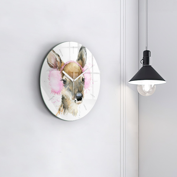 Round glass clock Forest deer