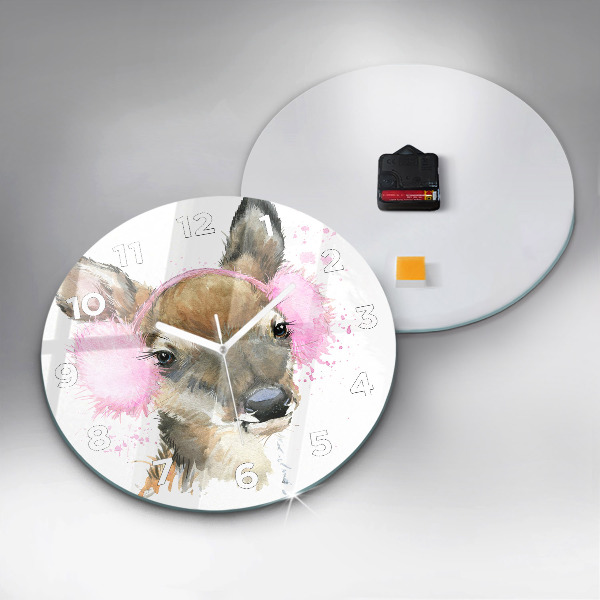 Round glass clock Forest deer