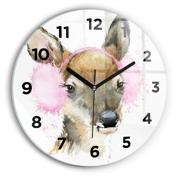 Round glass clock Forest deer