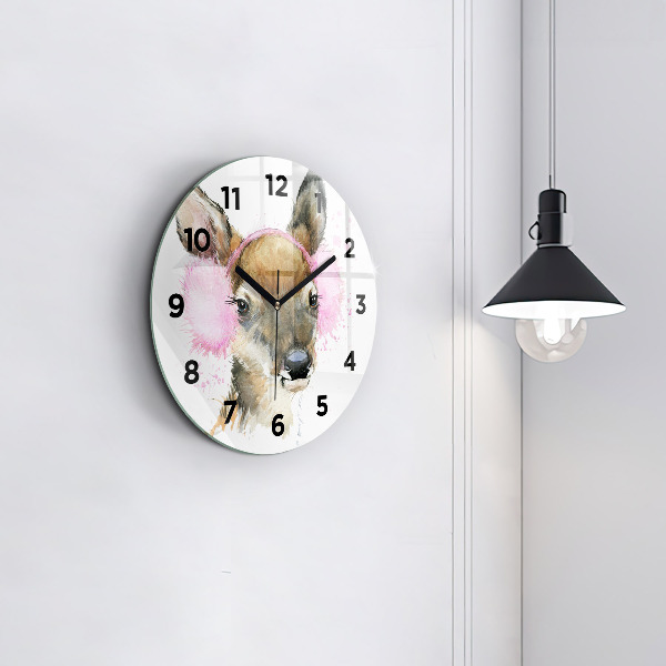 Round glass clock Forest deer