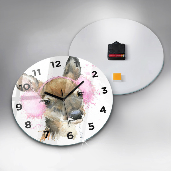 Round glass clock Forest deer