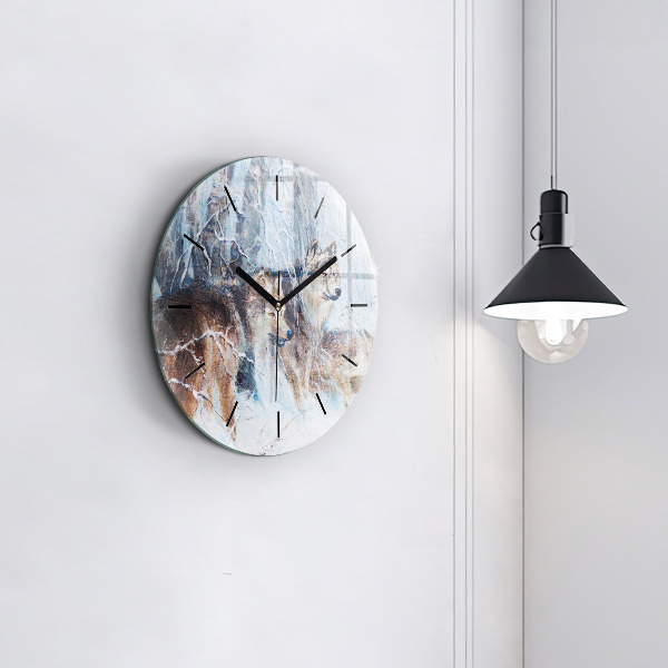 Round glass clock Wolves in the forest