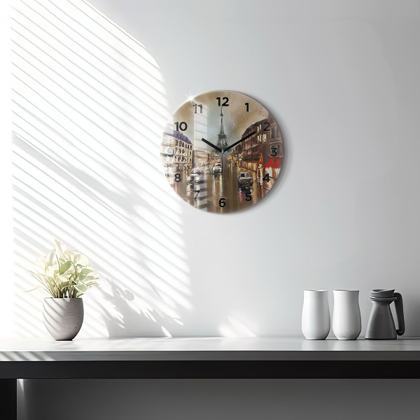Round glass clock Architecture of the city of Paris