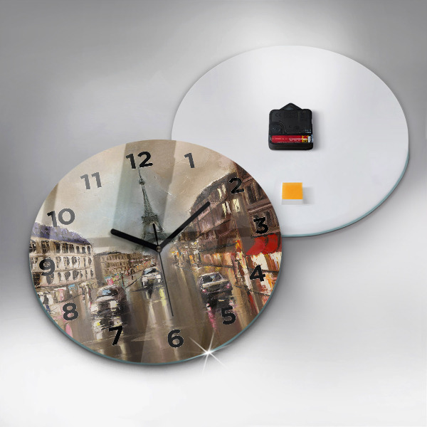 Round glass clock Architecture of the city of Paris
