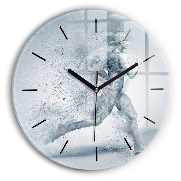 Round glass clock Running man
