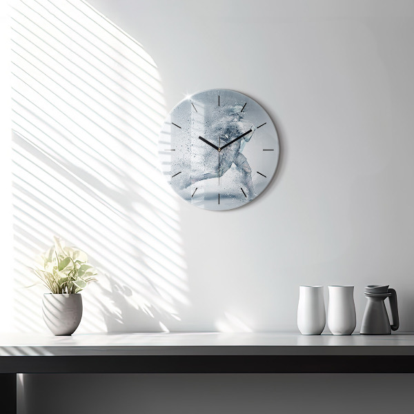 Round glass clock Running man