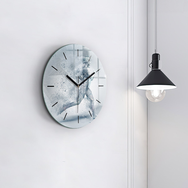 Round glass clock Running man