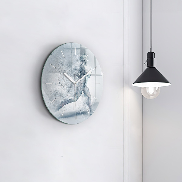 Round glass clock Running man