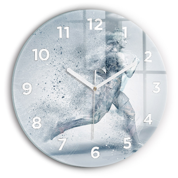Round glass clock Running man