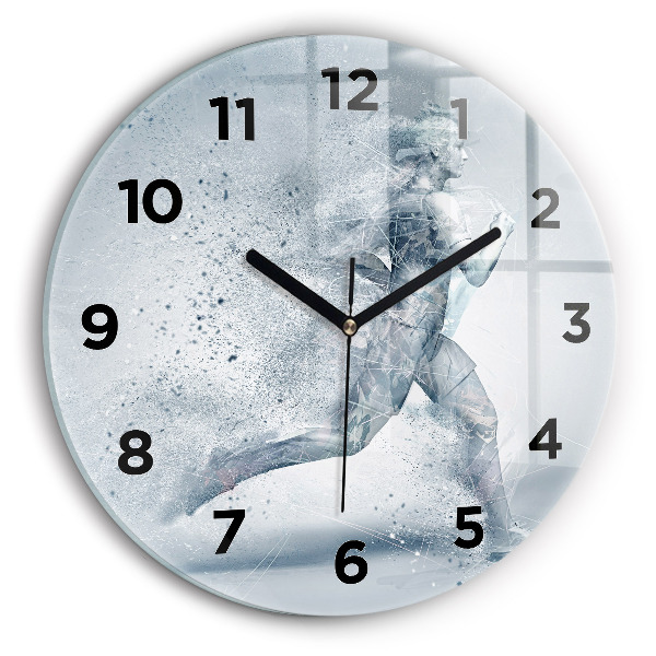 Round glass clock Running man