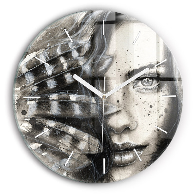 Round glass clock Painted portrait