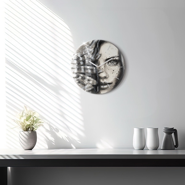 Round glass clock Painted portrait