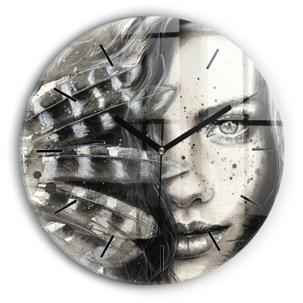 Round glass clock Painted portrait
