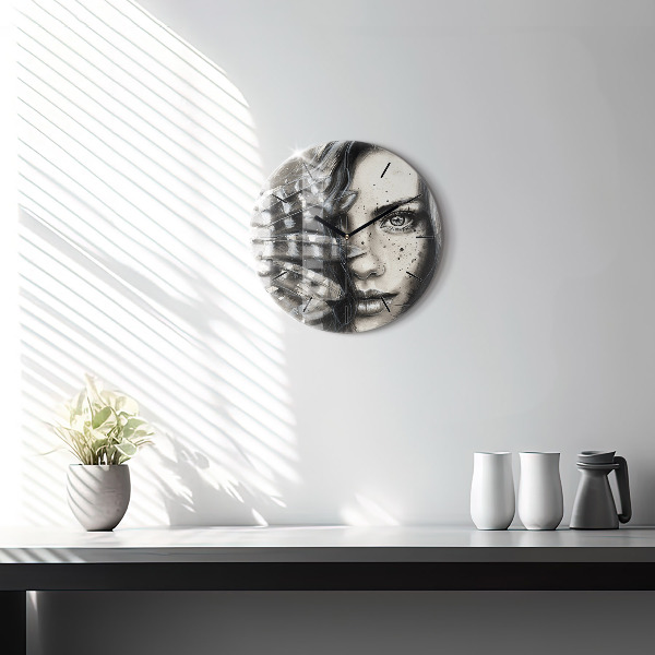 Round glass clock Painted portrait