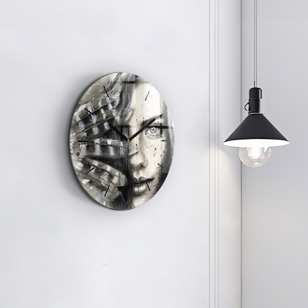 Round glass clock Painted portrait