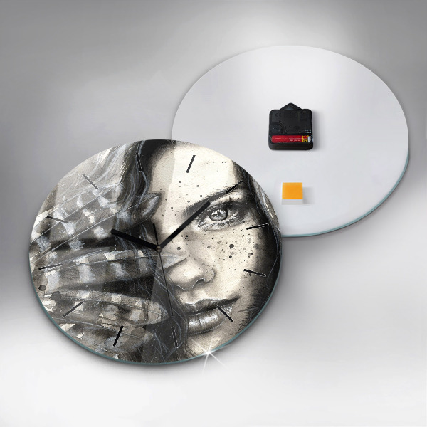 Round glass clock Painted portrait