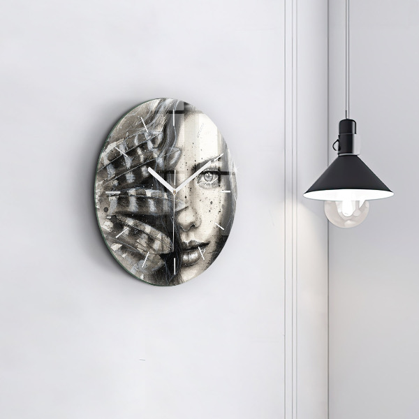 Round glass clock Painted portrait