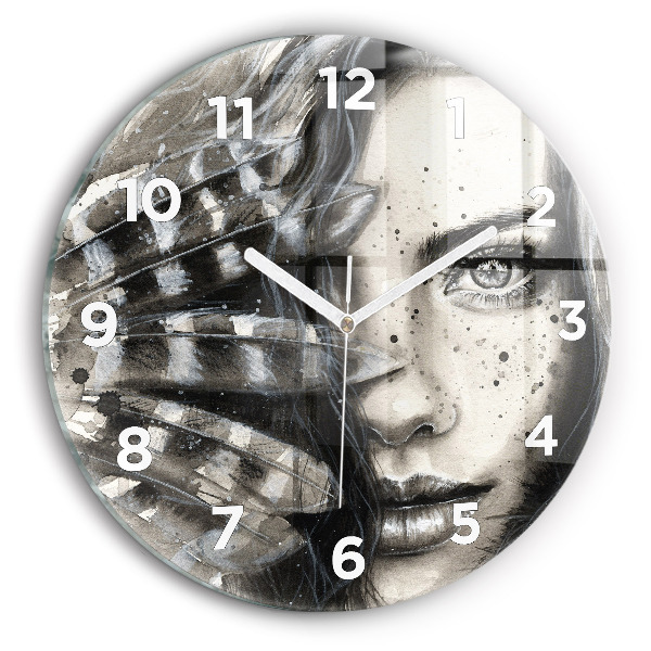 Round glass clock Painted portrait