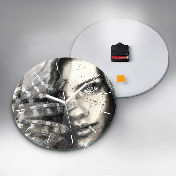 Round glass clock Painted portrait