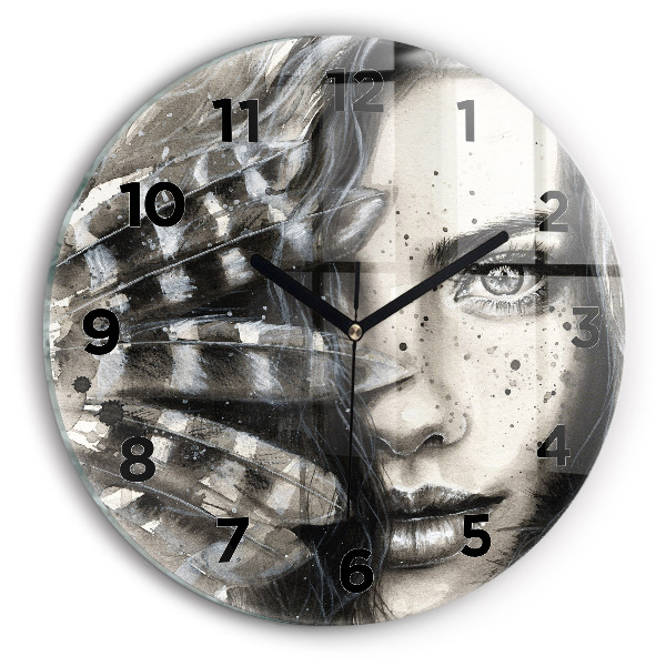 Round glass clock Painted portrait