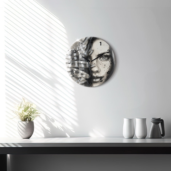 Round glass clock Painted portrait