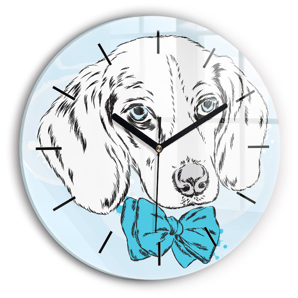 Round glass clock Puppy dog