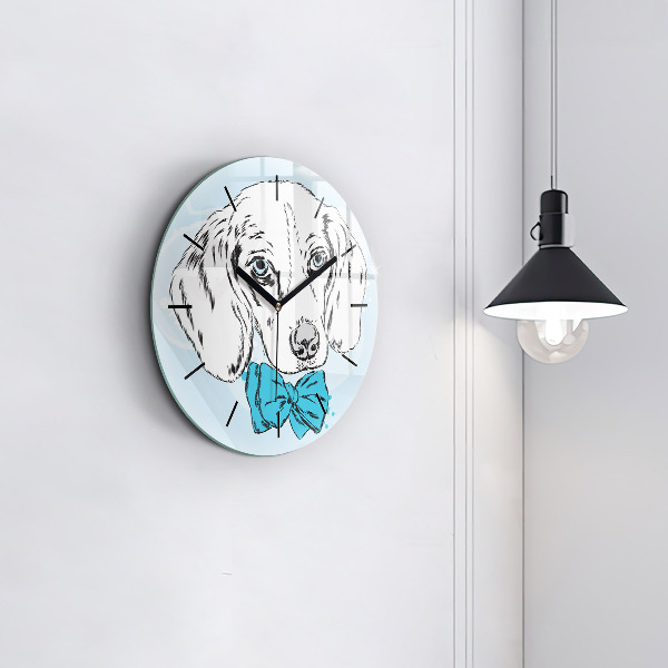 Round glass clock Puppy dog