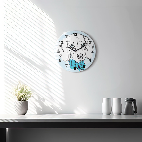 Round glass clock Puppy dog