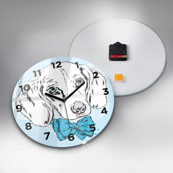 Round glass clock Puppy dog