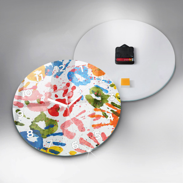 Round glass clock 'Children''s handprints'