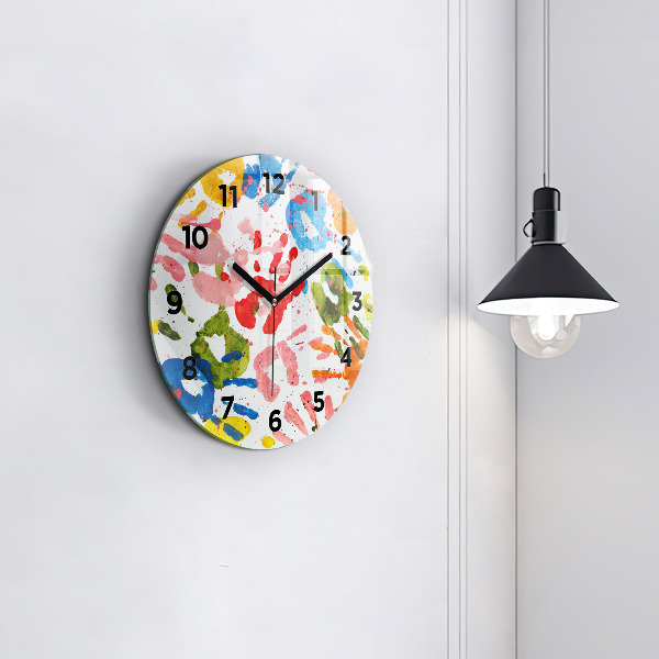 Round glass clock 'Children''s handprints'