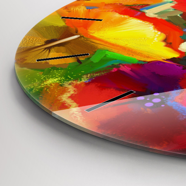 Round glass clock Colorful poppies