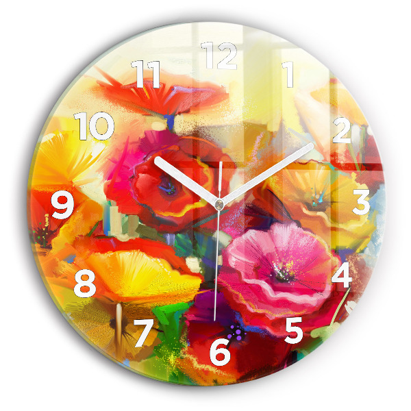 Round glass clock Colorful poppies