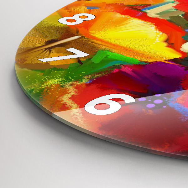 Round glass clock Colorful poppies