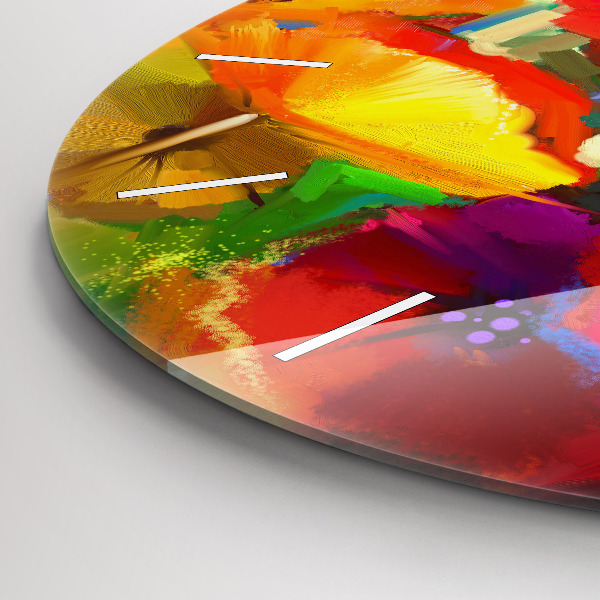 Round glass clock Colorful poppies