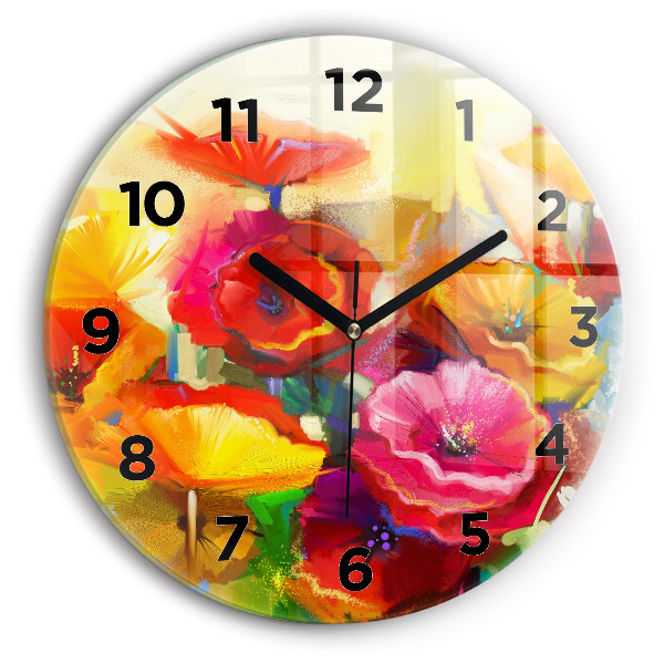 Round glass clock Colorful poppies