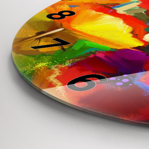 Round glass clock Colorful poppies