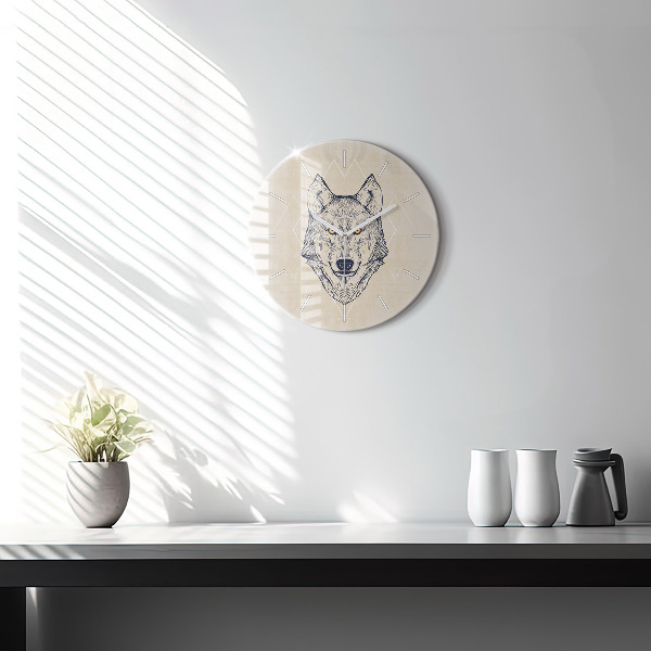 Round glass clock Wolf head