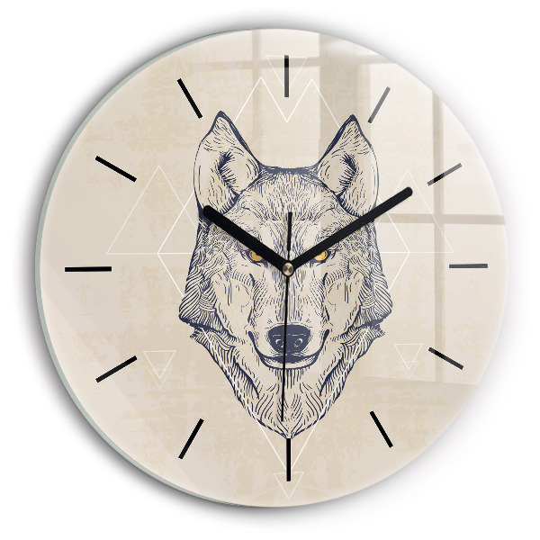 Round glass clock Wolf head