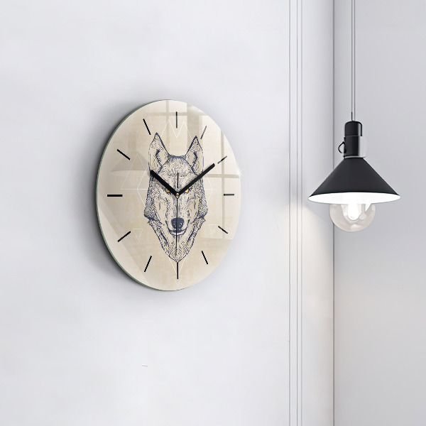Round glass clock Wolf head