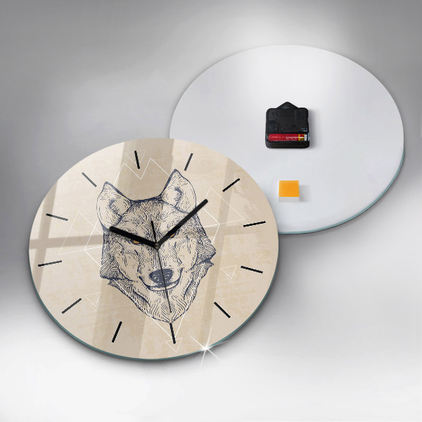 Round glass clock Wolf head