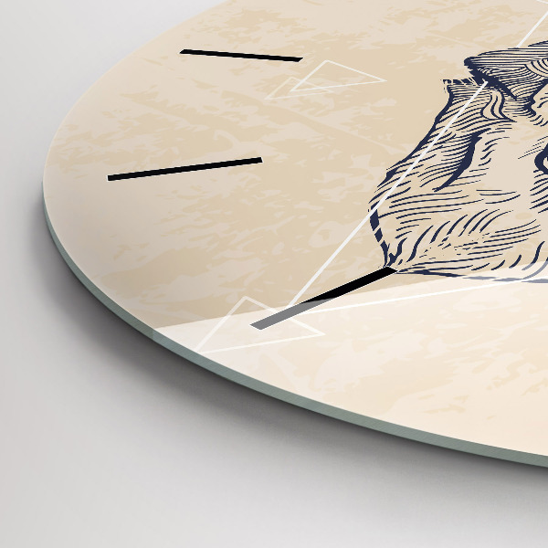 Round glass clock Wolf head
