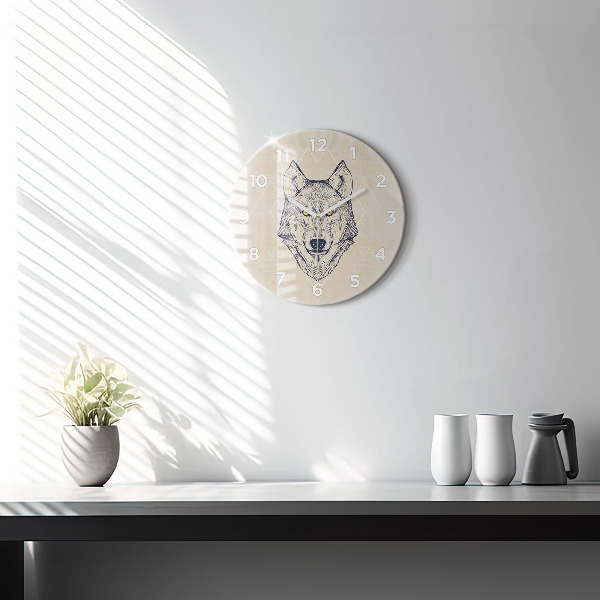 Round glass clock Wolf head