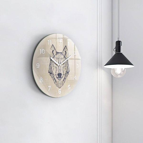 Round glass clock Wolf head